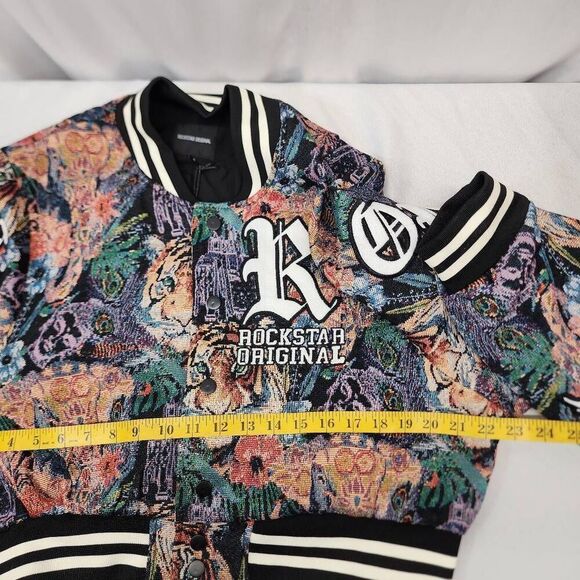 Rockstar Original Women's XL Rena Black Cropped Tapestry Varsity Jacket Button-u - Picture 5 of 12